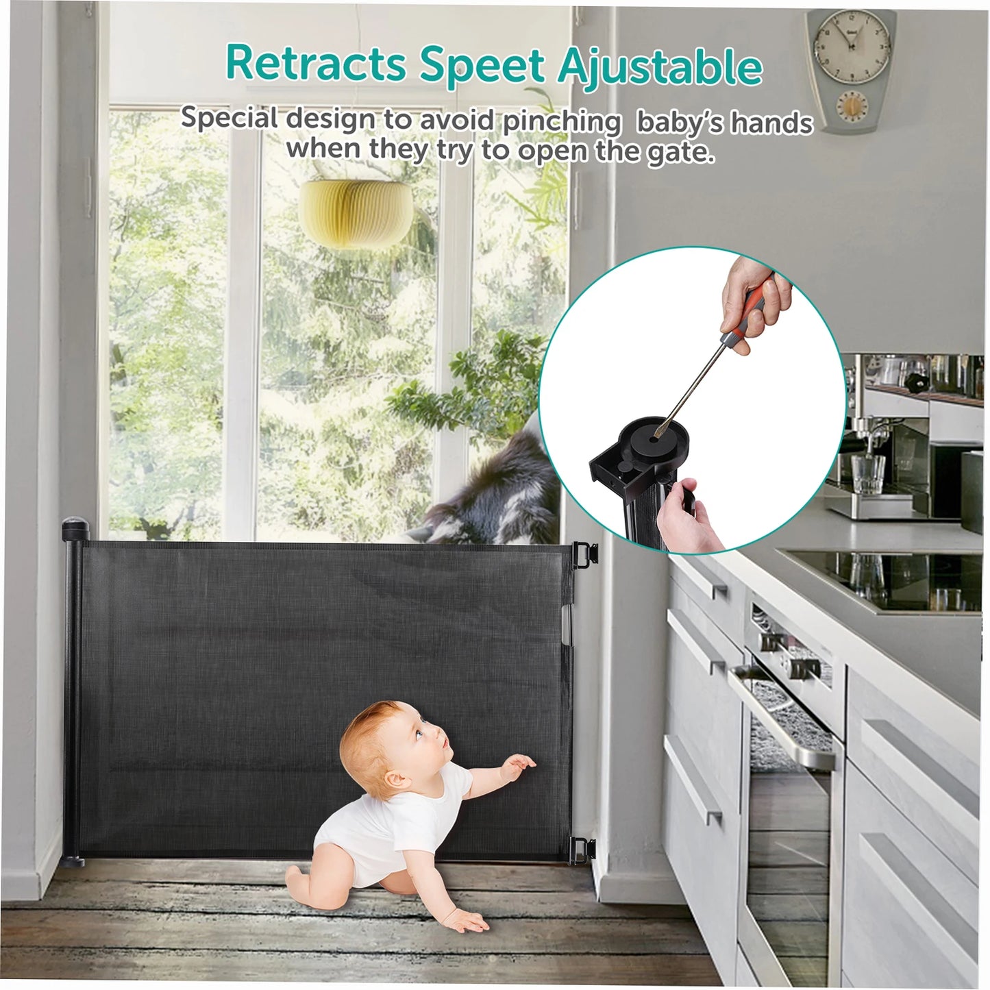 Dog Mesh Fence Retractable Baby Safety Gate