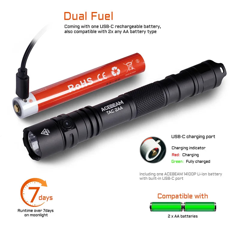 ACEBEAM TAC 2AA LED flashlight 1600 lumen