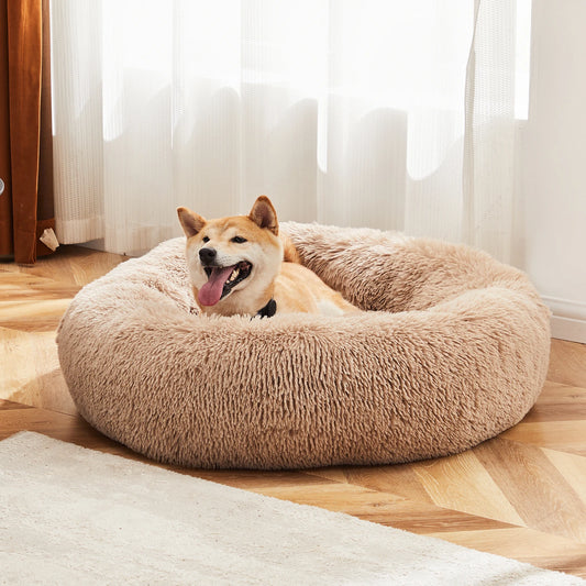 Calming Round Fluffy Plush Faux Fur Dog Bed