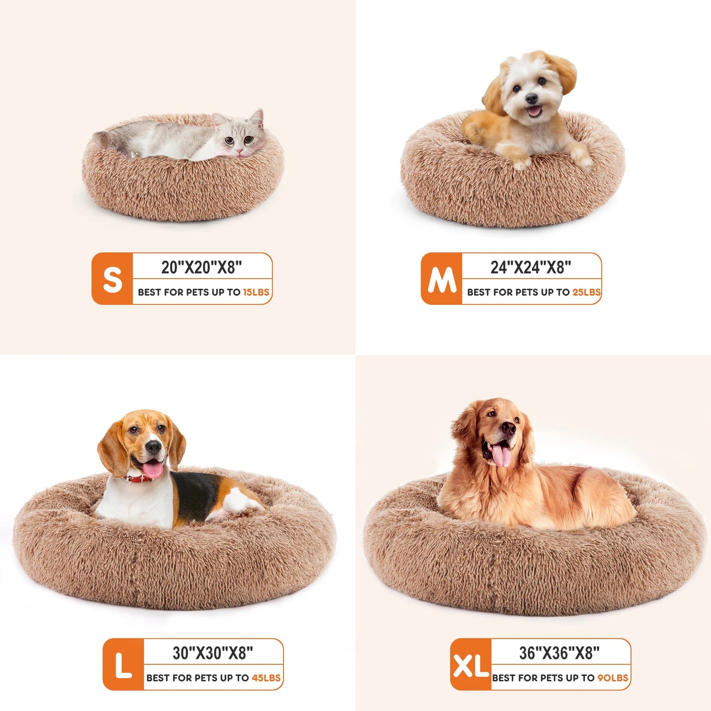 Calming Round Fluffy Plush Faux Fur Dog Bed