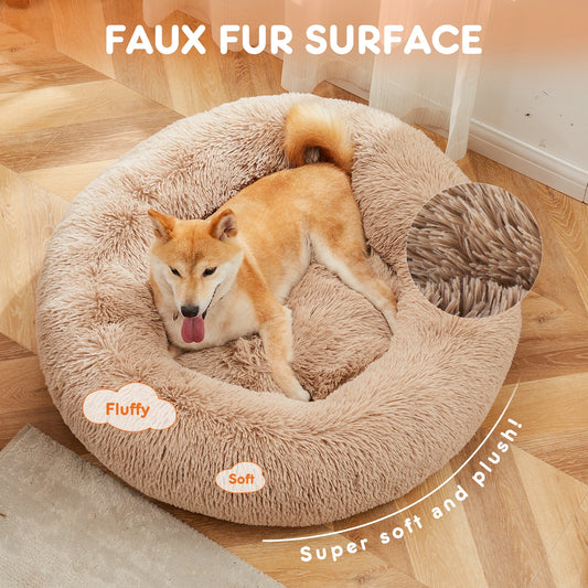 Calming Round Fluffy Plush Faux Fur Dog Bed