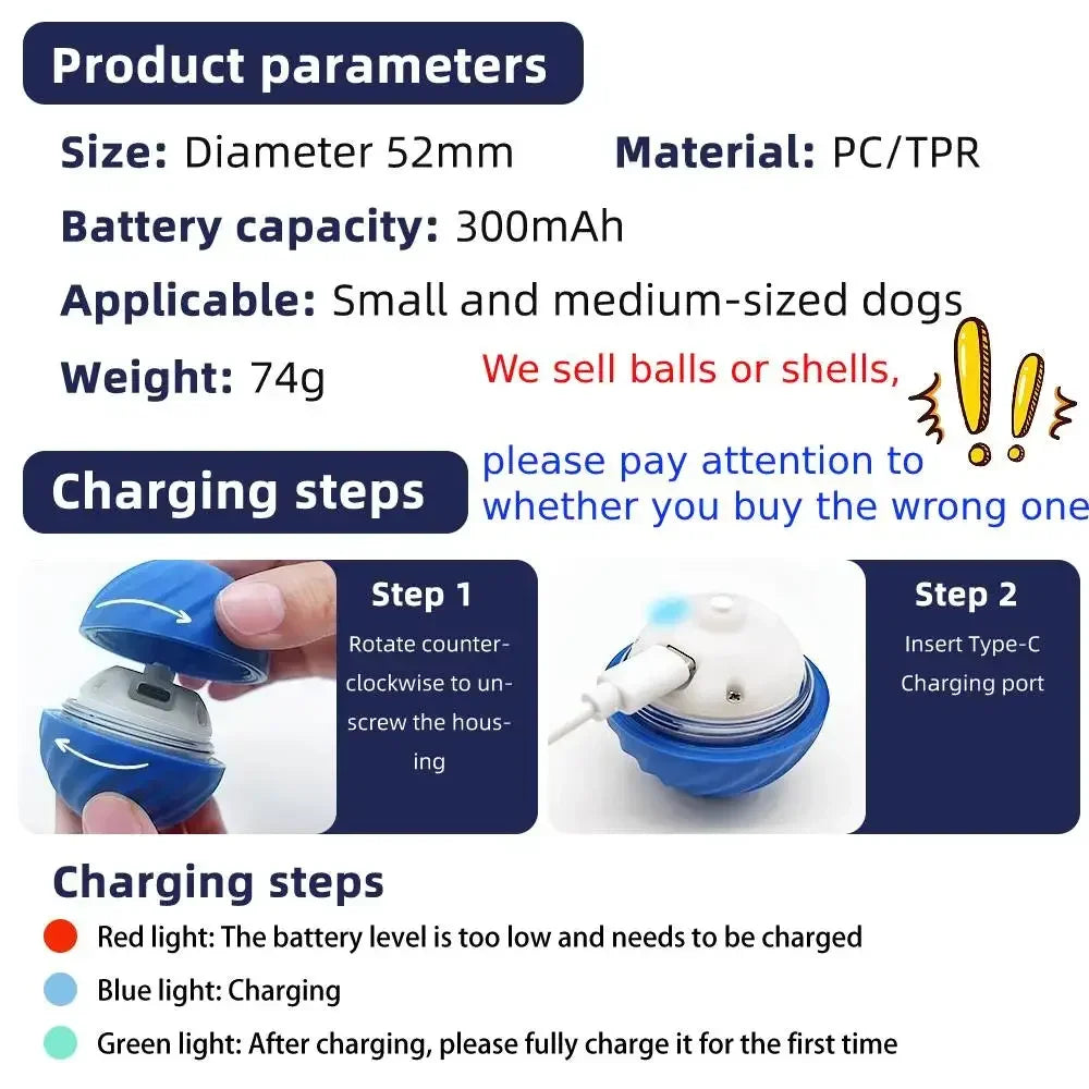 Dog Toy Ball Electronic Interactive Pet Toy Ball Electronic Interactive Fun, Stress Relieving Flexible Self Entertaining Ball