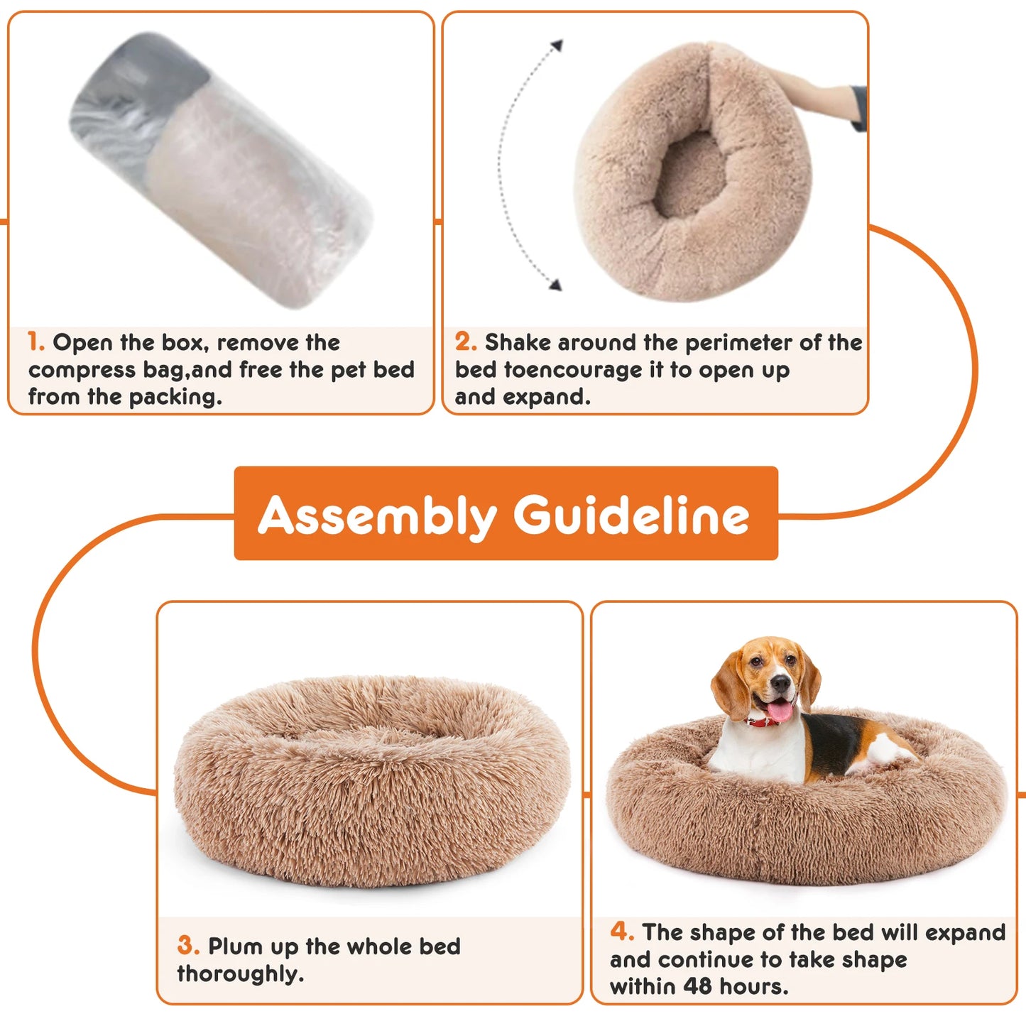 Calming Round Fluffy Plush Faux Fur Dog Bed