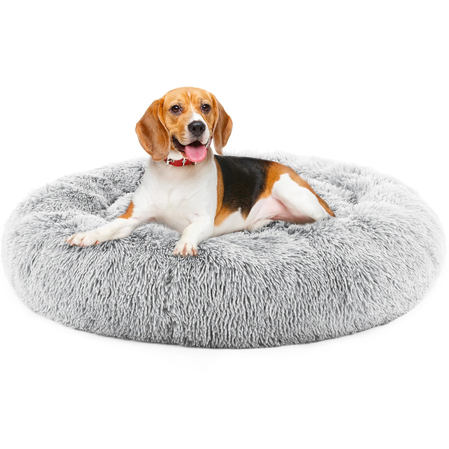 Calming Round Fluffy Plush Faux Fur Dog Bed