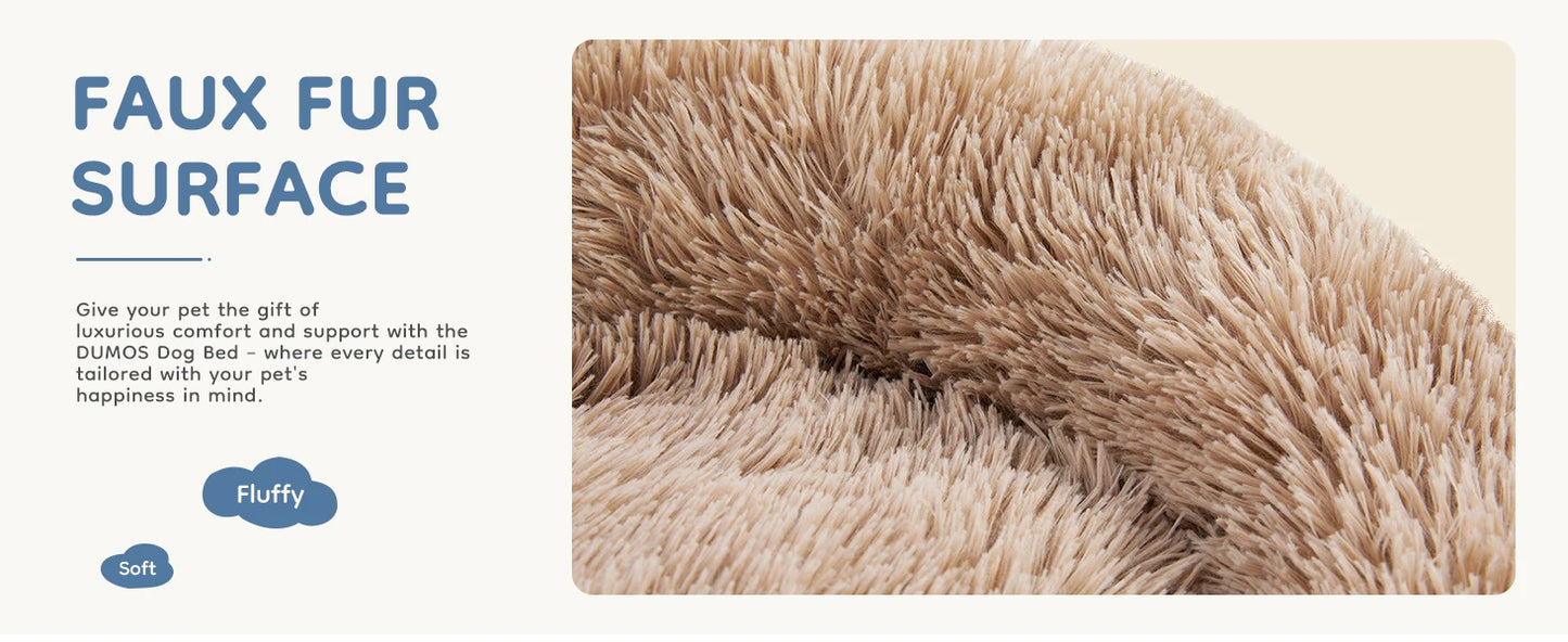 Calming Round Fluffy Plush Faux Fur Dog Bed
