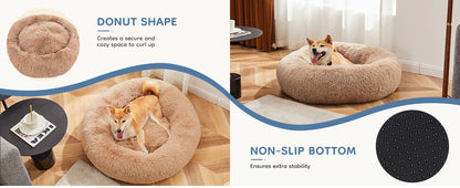 Calming Round Fluffy Plush Faux Fur Dog Bed