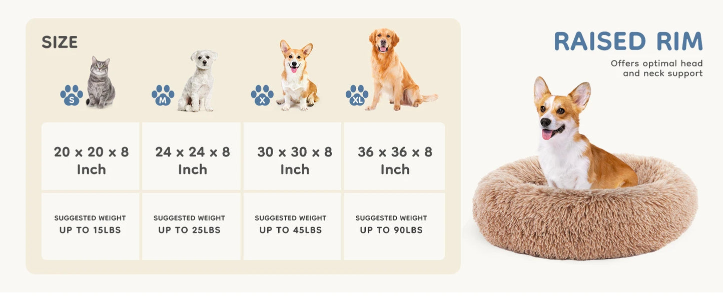 Calming Round Fluffy Plush Faux Fur Dog Bed