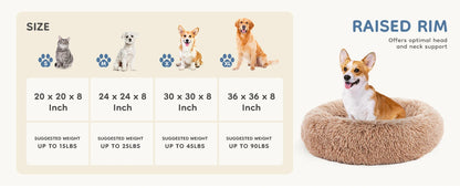 Calming Round Fluffy Plush Faux Fur Dog Bed