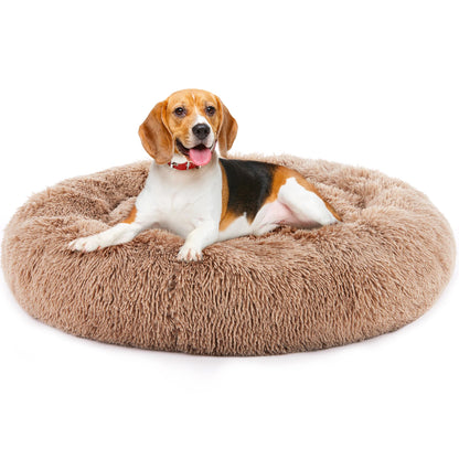 Calming Round Fluffy Plush Faux Fur Dog Bed