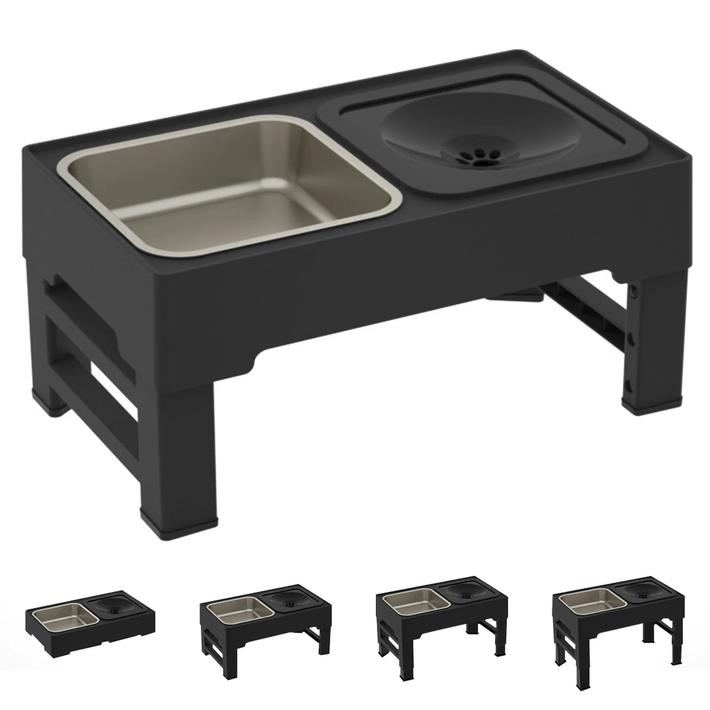 Stainless Steel Slow Feed Bowls Adjustable Height